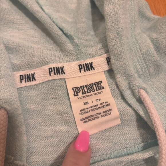 VICTORIA'S SECRET PINK BLUE SLOUCHY PULLOVER OPEN BACK TUNIC SWEATER HOODIE XS - Picture 3 of 5